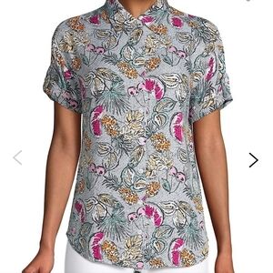 Lord & Taylor Francie Roll Sleeve Printed Shirt Short Sleeve Blouse